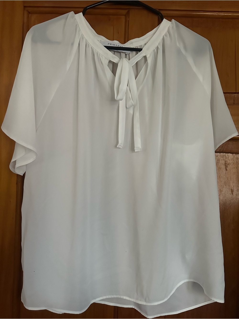 Primark Cream Tie-Neck Flutter Sleeve Blouse